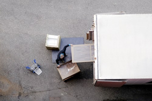 Boxes and wrapped furniture prepared for house removals