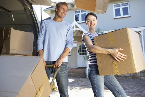 Packed boxes and furniture loaded into a removals van